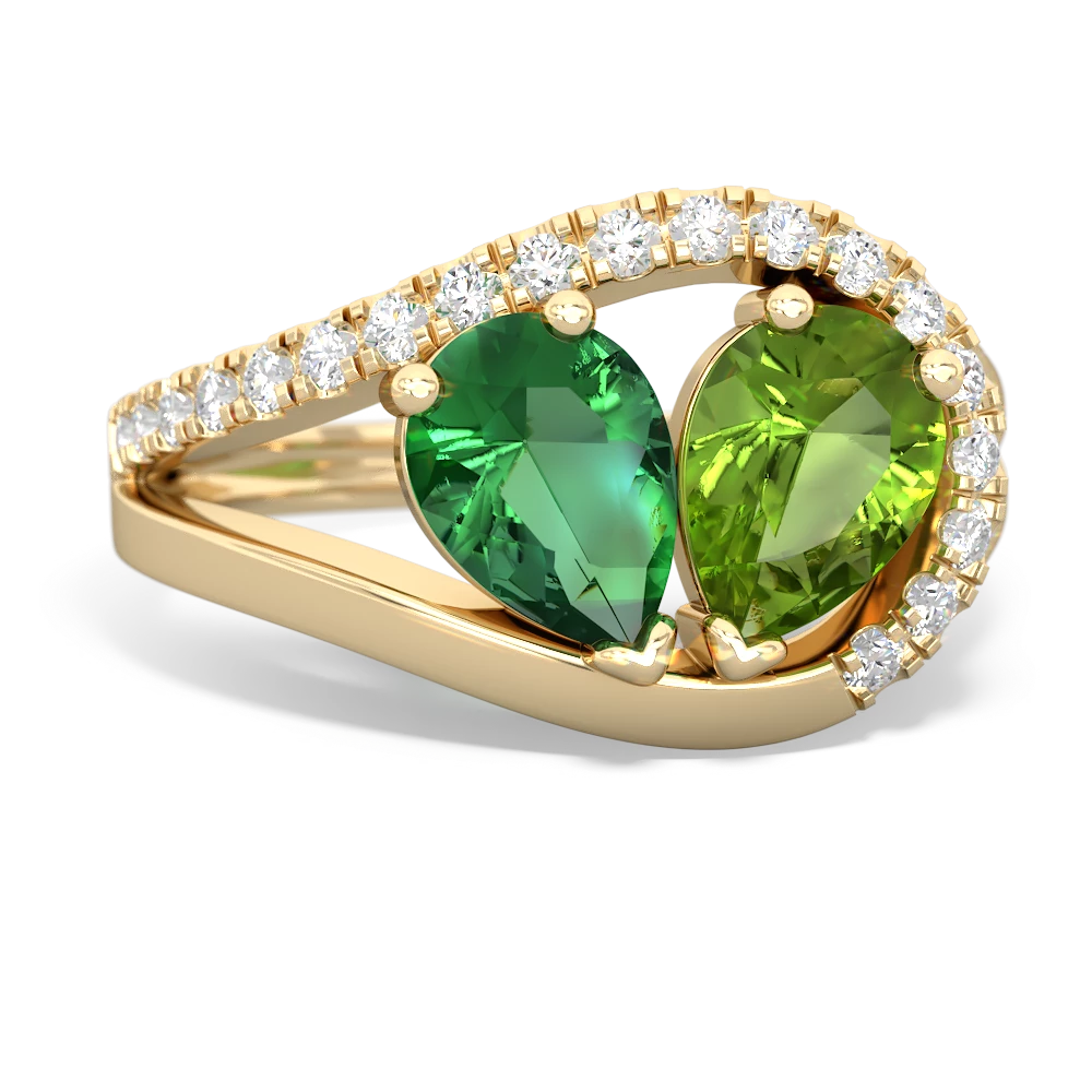 Lab Emerald Nestled Heart Keepsake 14K Yellow Gold ring R5650