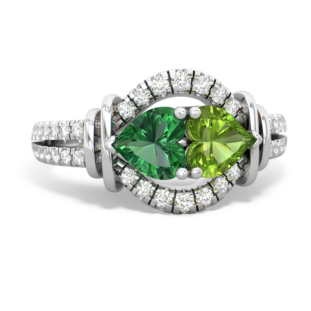 Lab Emerald Art-Deco Keepsake 14K White Gold ring R5630