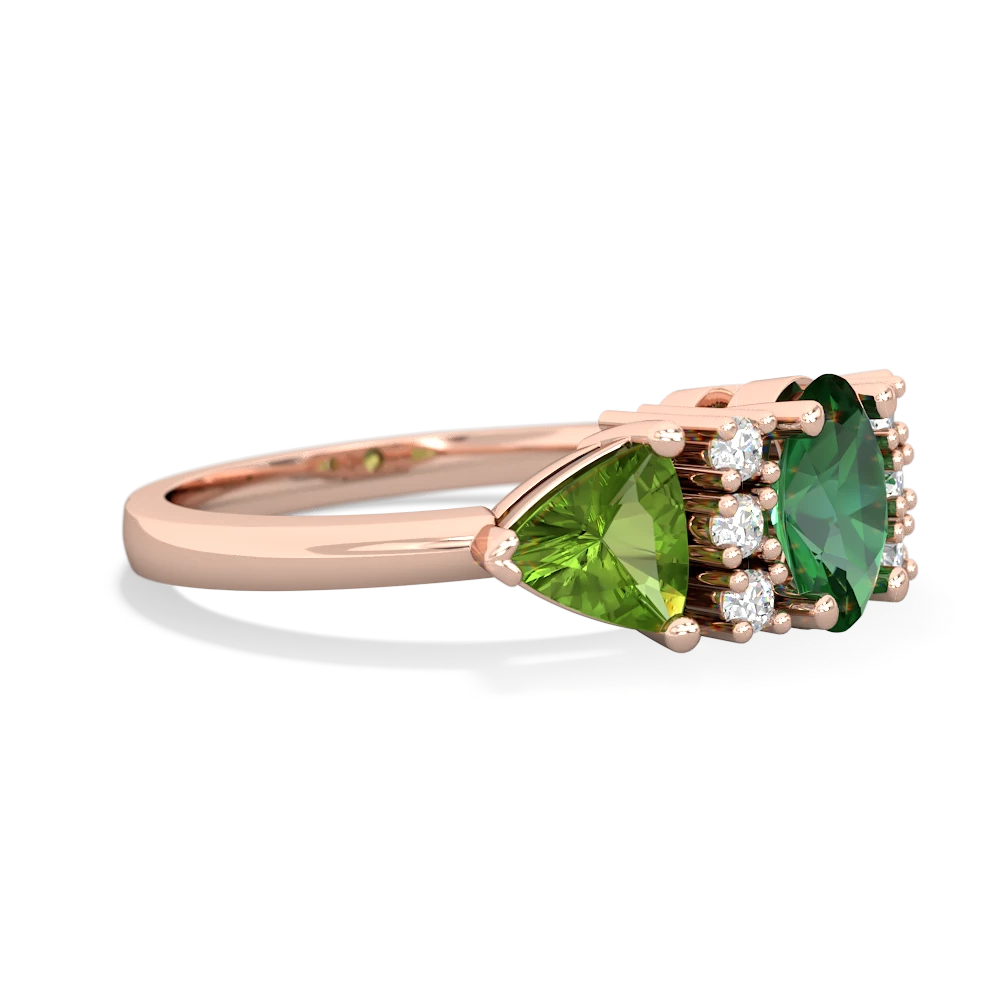 Lab Emerald Antique Style Three Stone 14K Rose Gold ring R2186