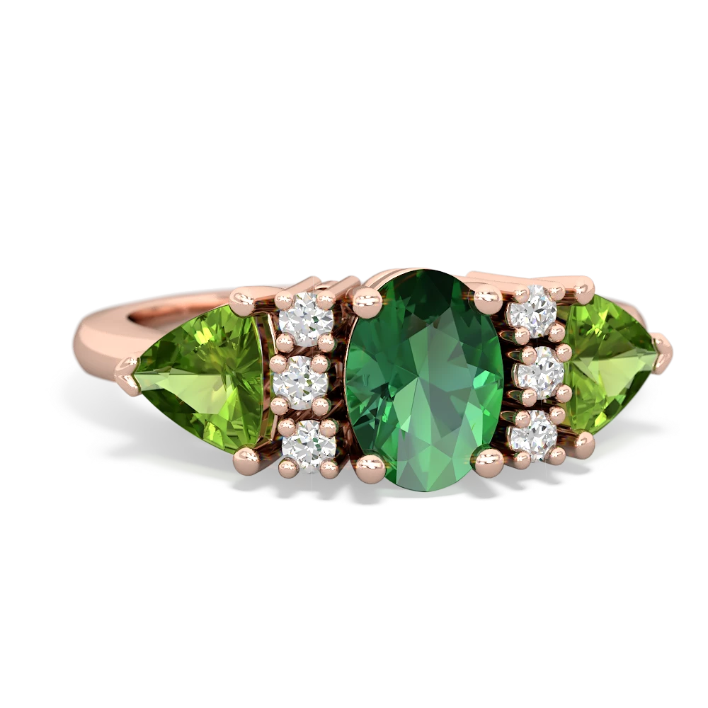 Lab Emerald Antique Style Three Stone 14K Rose Gold ring R2186