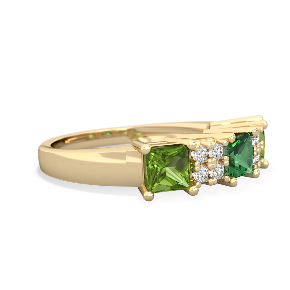 Lab Emerald Three Stone Diamond Cluster 14K Yellow Gold ring R2592