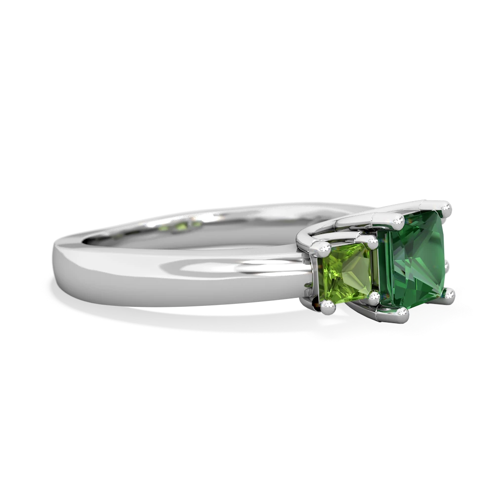 Lab Emerald Three Stone Trellis 14K White Gold ring R4015