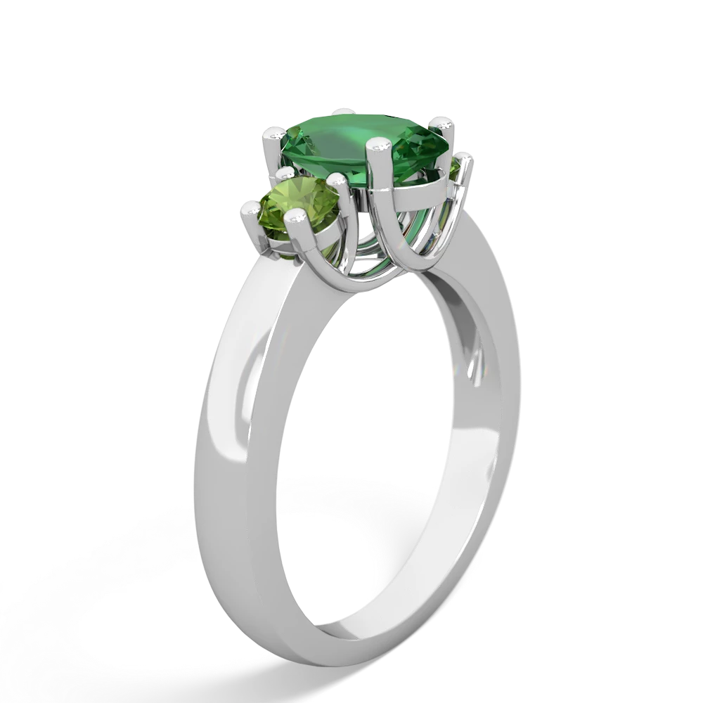 Lab Emerald Three Stone Oval Trellis 14K White Gold ring R4024