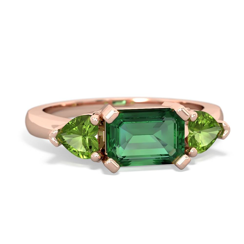 Lab Emerald Three Stone 14K Rose Gold ring R5235