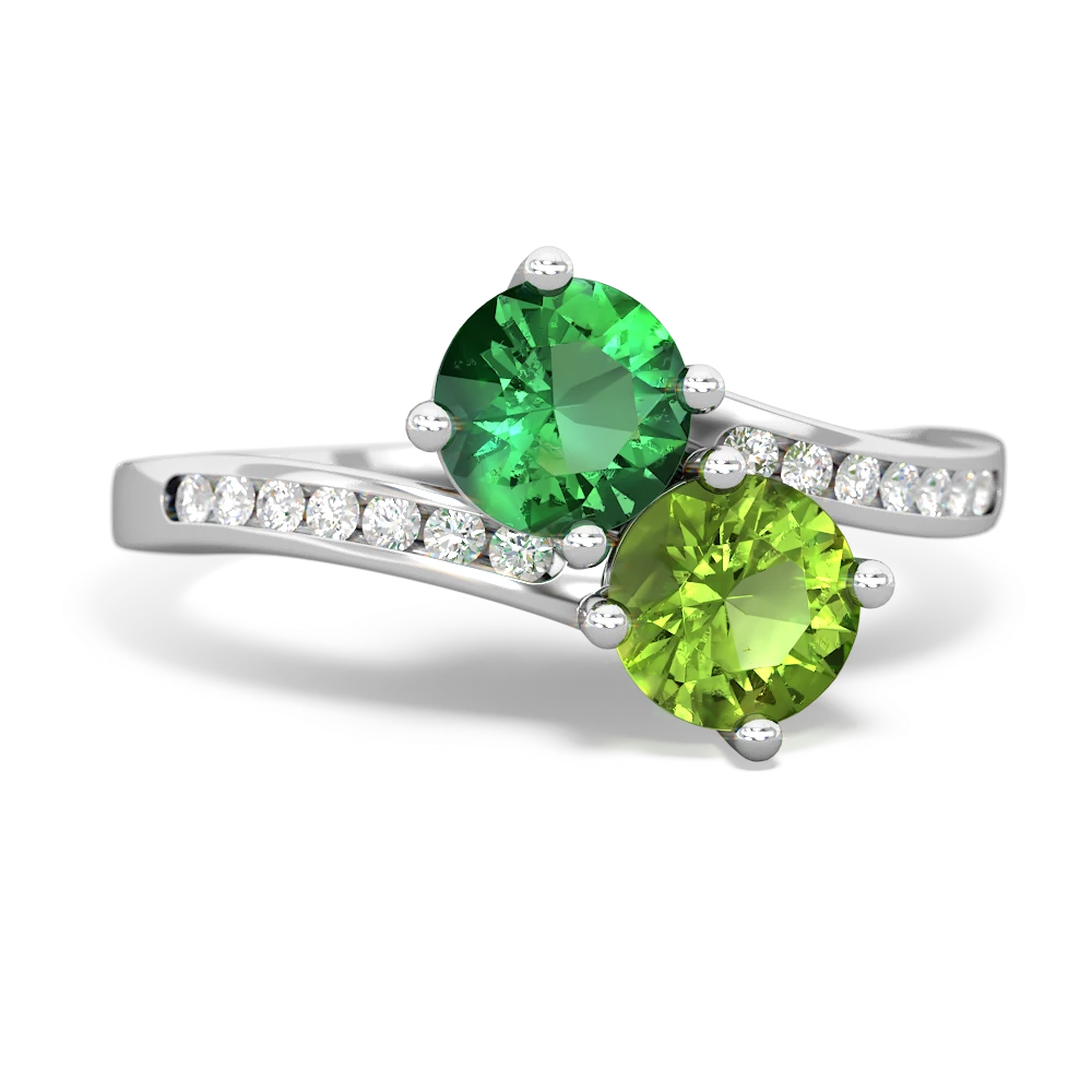 Lab Emerald Channel Set Two Stone 14K White Gold ring R5303