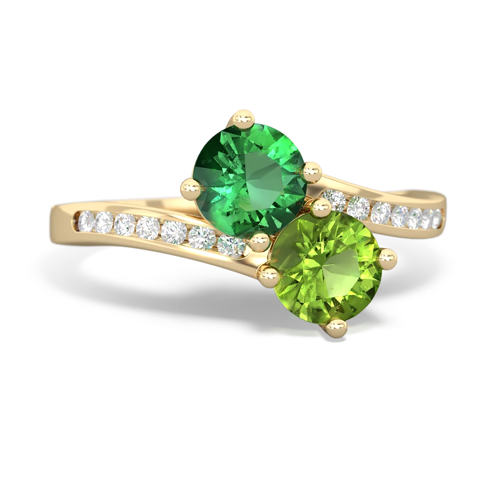 Lab Emerald Channel Set Two Stone 14K Yellow Gold ring R5303