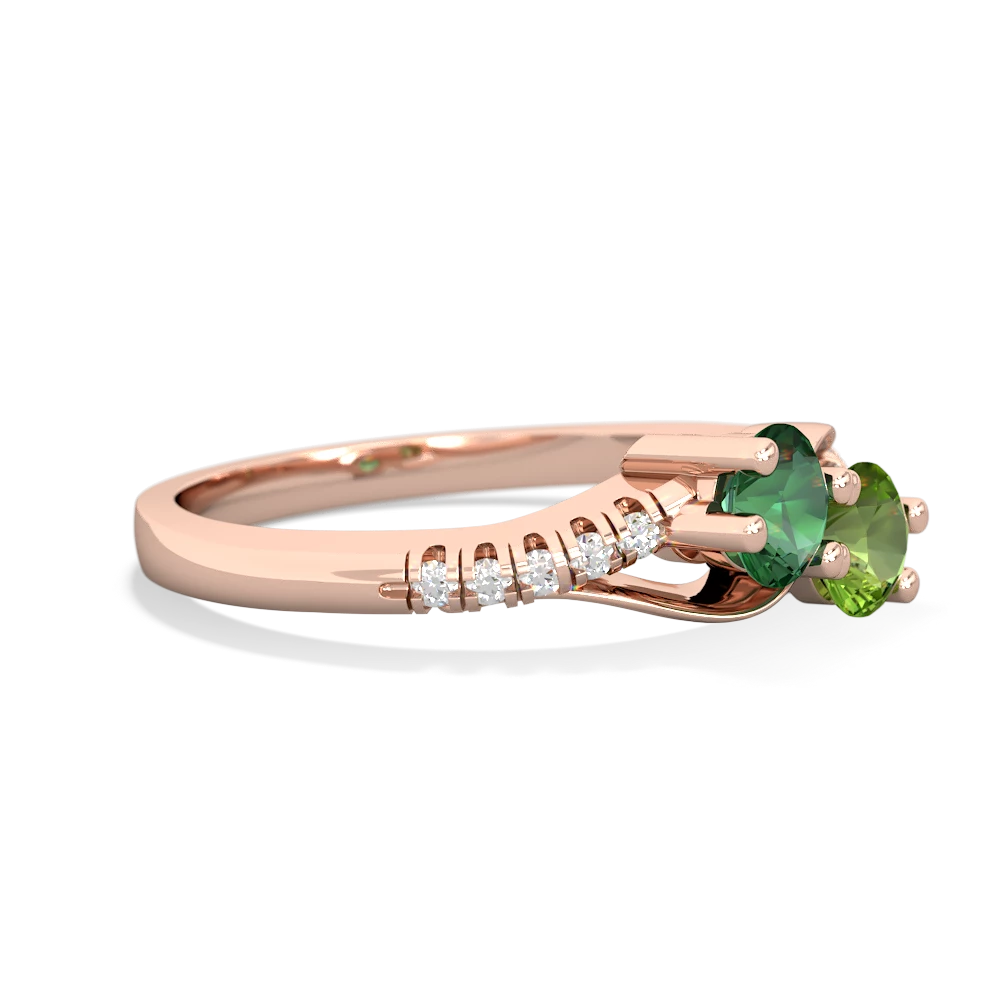 Lab Emerald Infinity Pave Two Stone 14K Rose Gold ring R5285