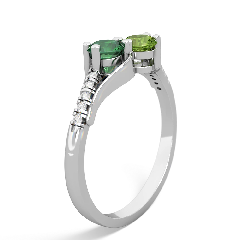 Lab Emerald Infinity Pave Two Stone 14K White Gold ring R5285