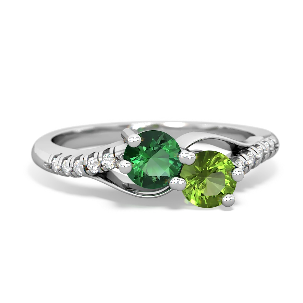 Lab Emerald Infinity Pave Two Stone 14K White Gold ring R5285