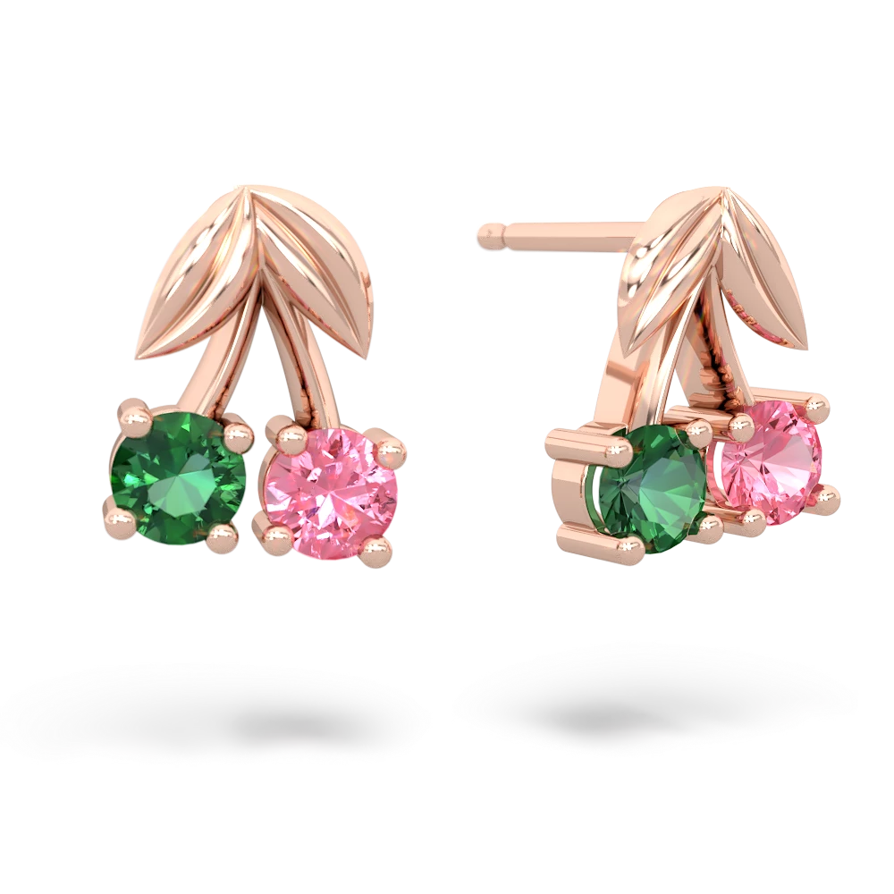 Lab Emerald Sweet Cherries 14K Rose Gold earrings E7001