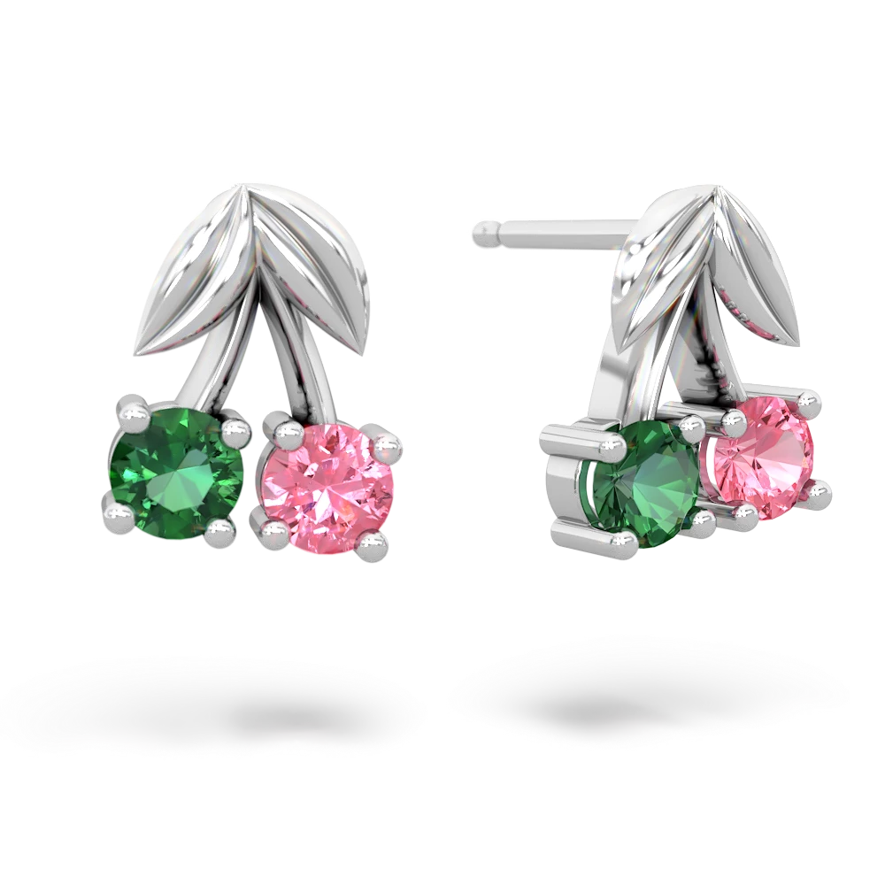 Lab Emerald Sweet Cherries 14K White Gold earrings E7001