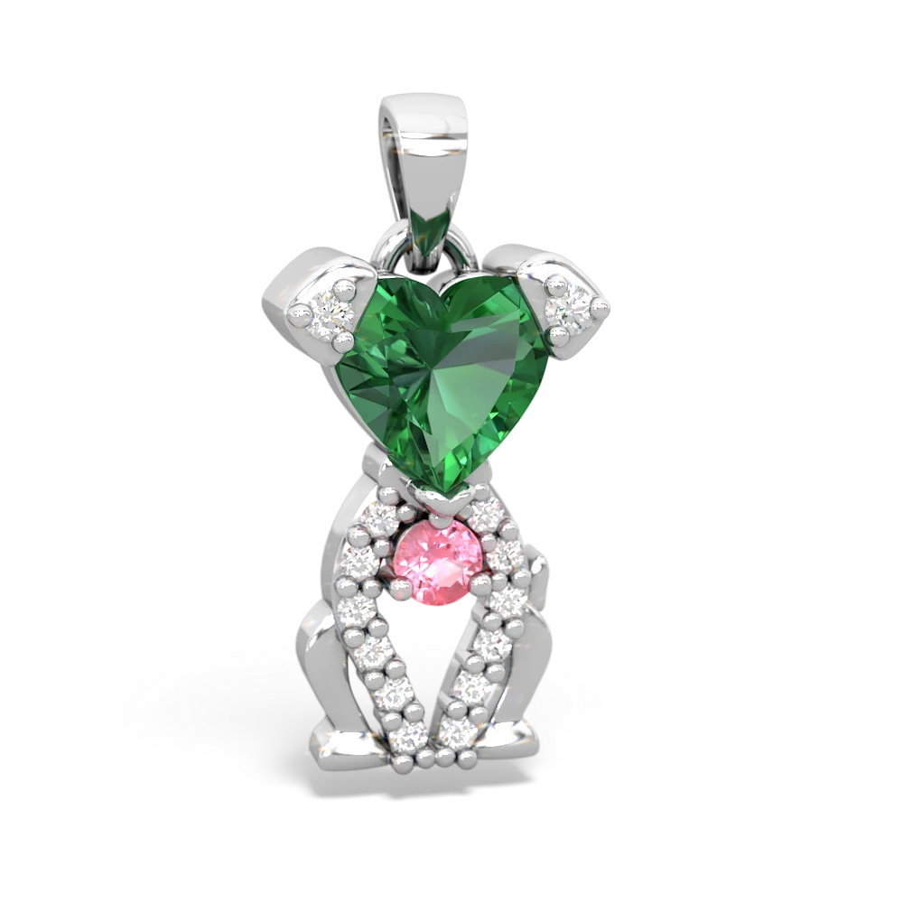 Lab Emerald Puppy Love 14K White Gold pendant P5800