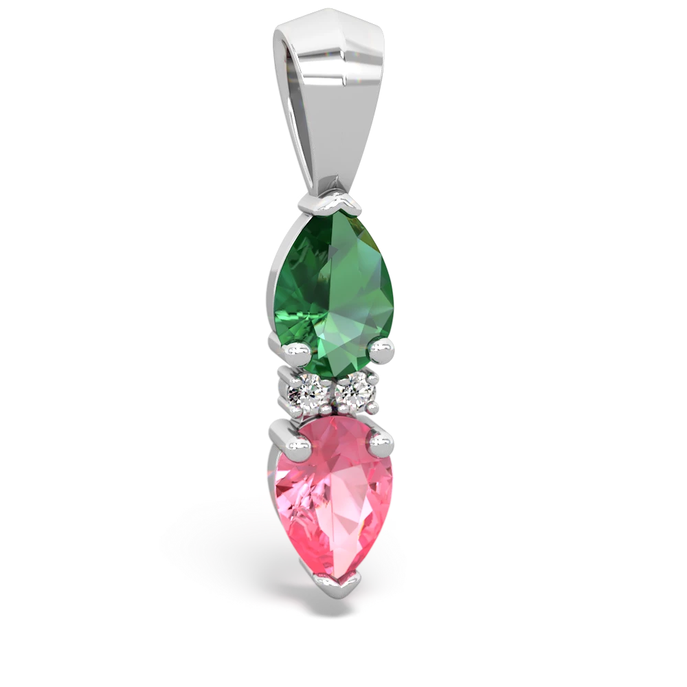 Lab Emerald Bowtie Drop 14K White Gold pendant P0865