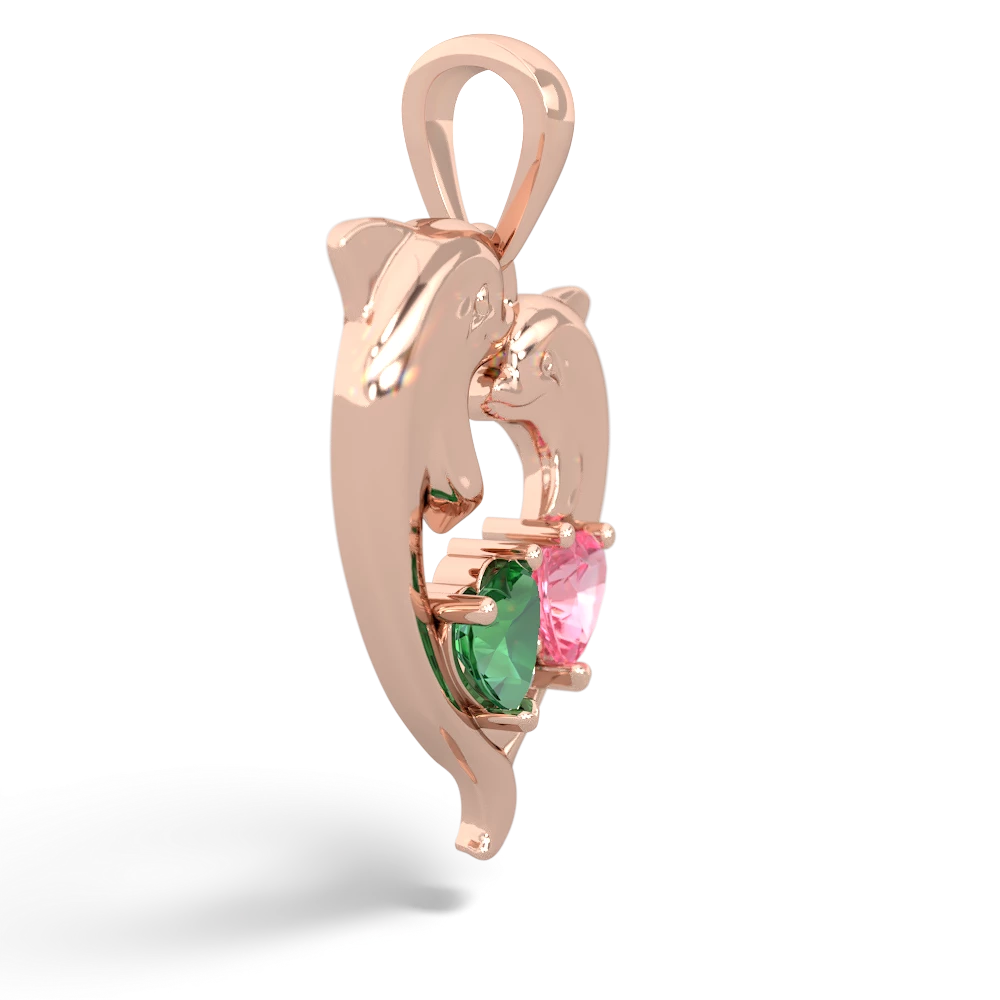 Lab Emerald Dolphin Heart 14K Rose Gold pendant P5820