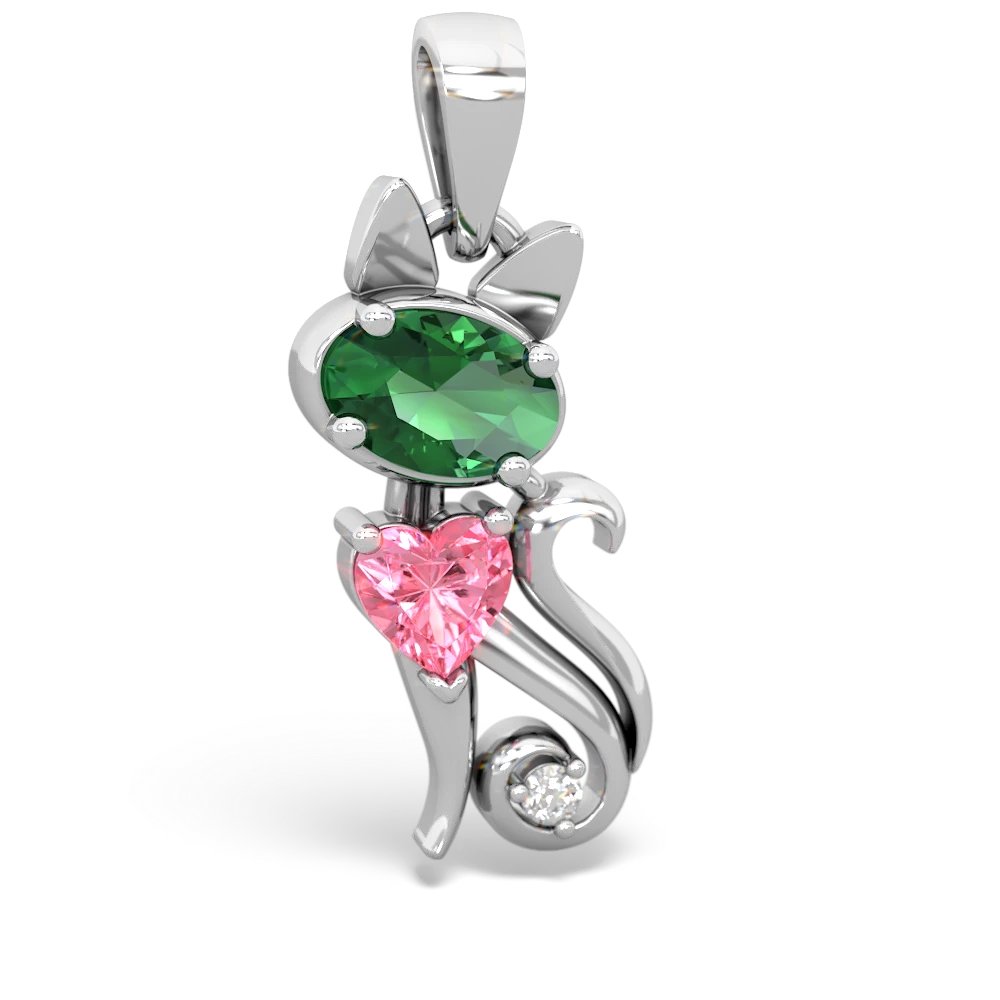 Lab Emerald Kitten 14K White Gold pendant P5780