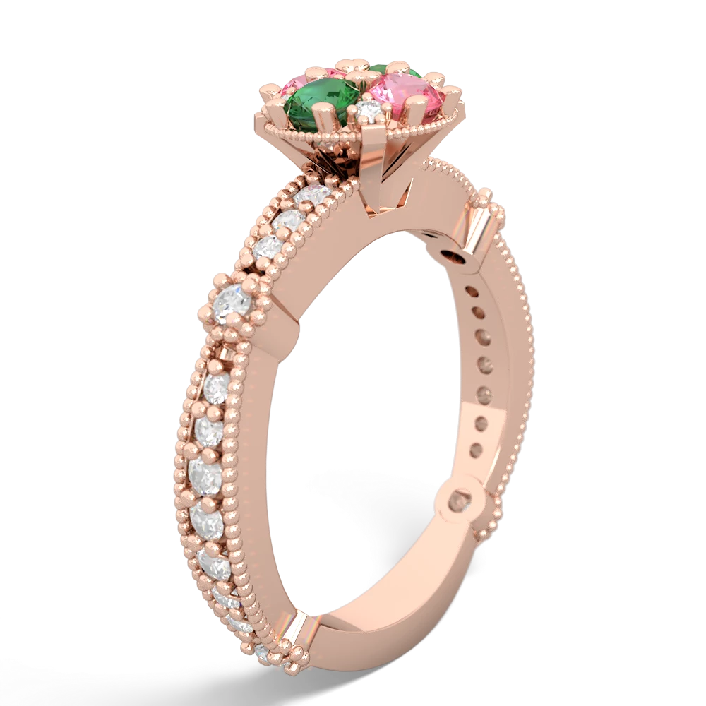 Lab Emerald Sparkling Tiara Cluster 14K Rose Gold ring R26293RD