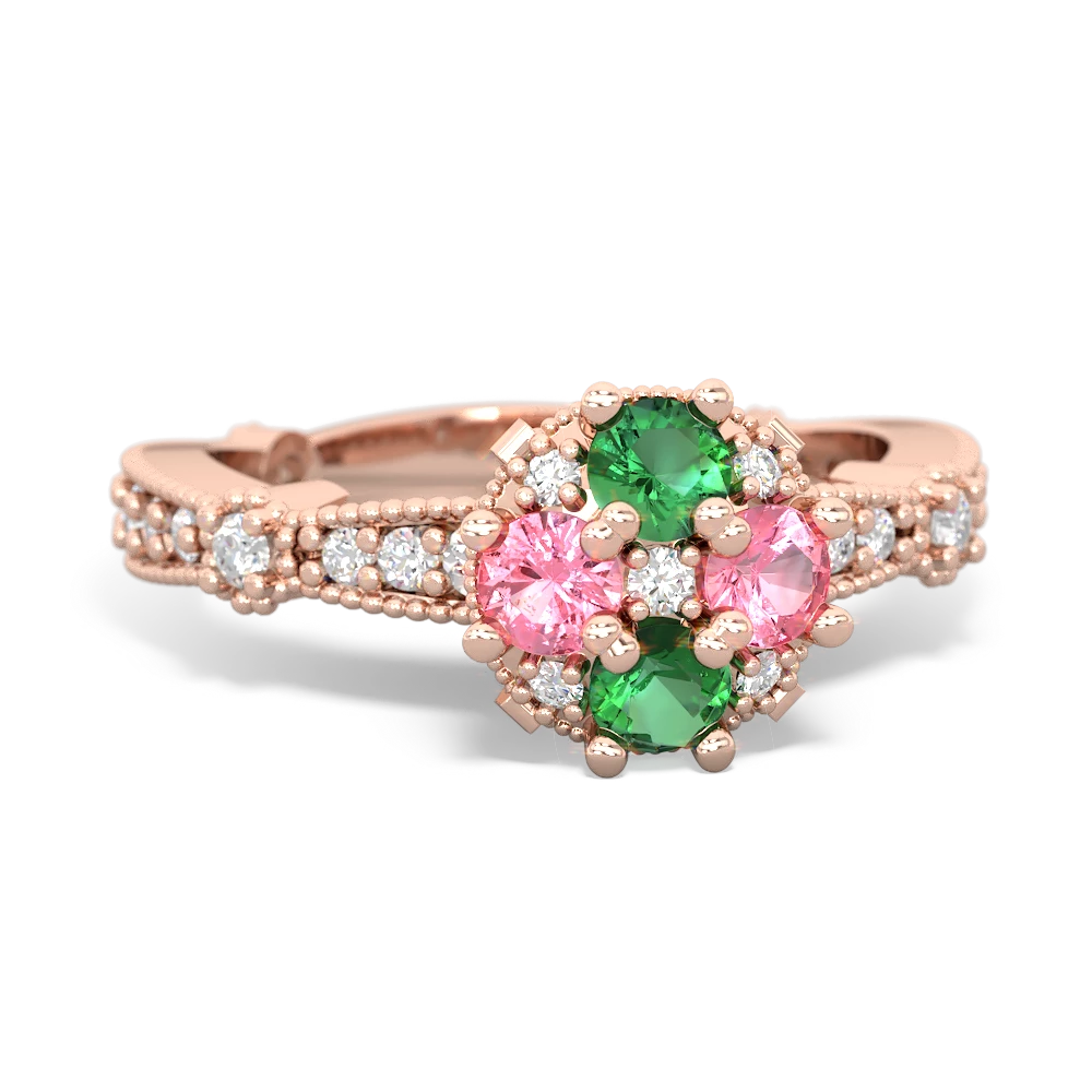 Lab Emerald Sparkling Tiara Cluster 14K Rose Gold ring R26293RD