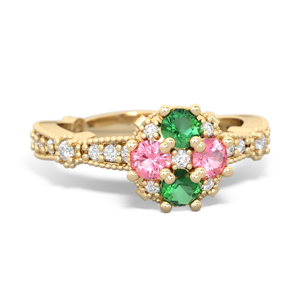 Lab Emerald Sparkling Tiara Cluster 14K Yellow Gold ring R26293RD