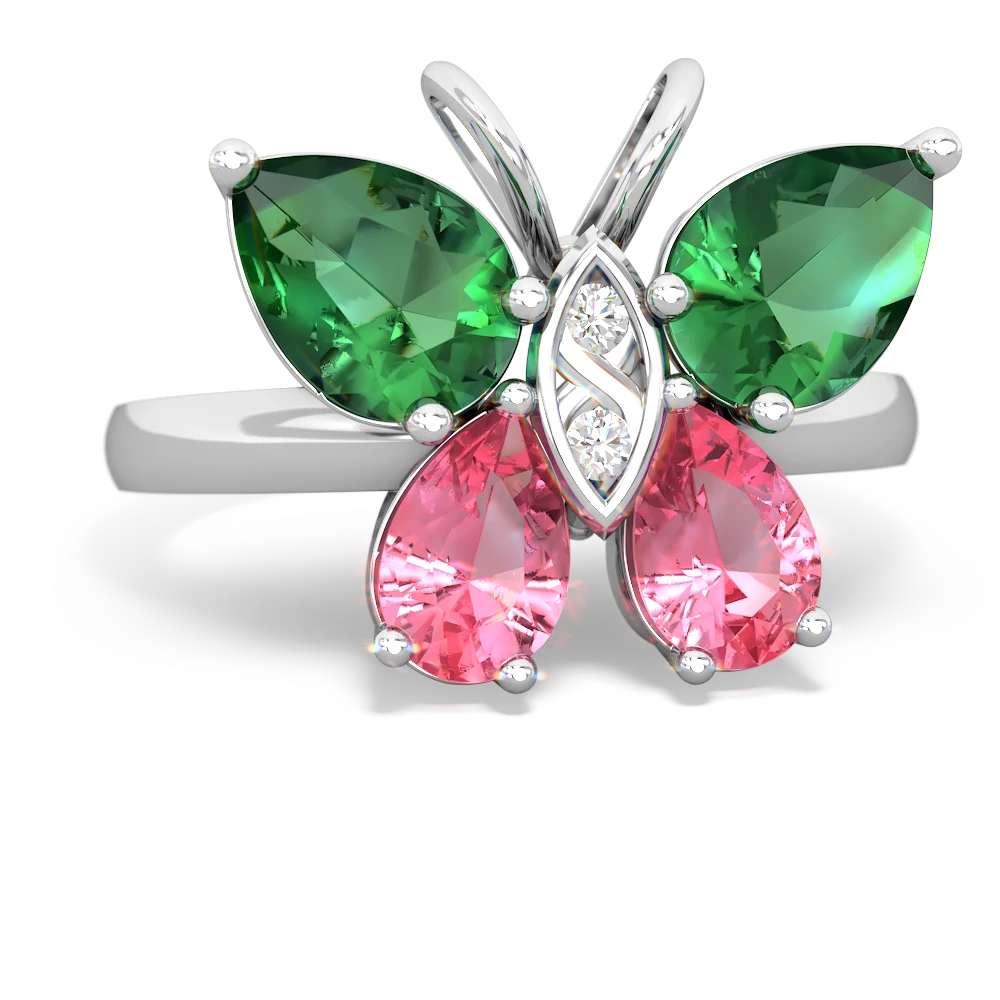 Lab Emerald Butterfly 14K White Gold ring R2215