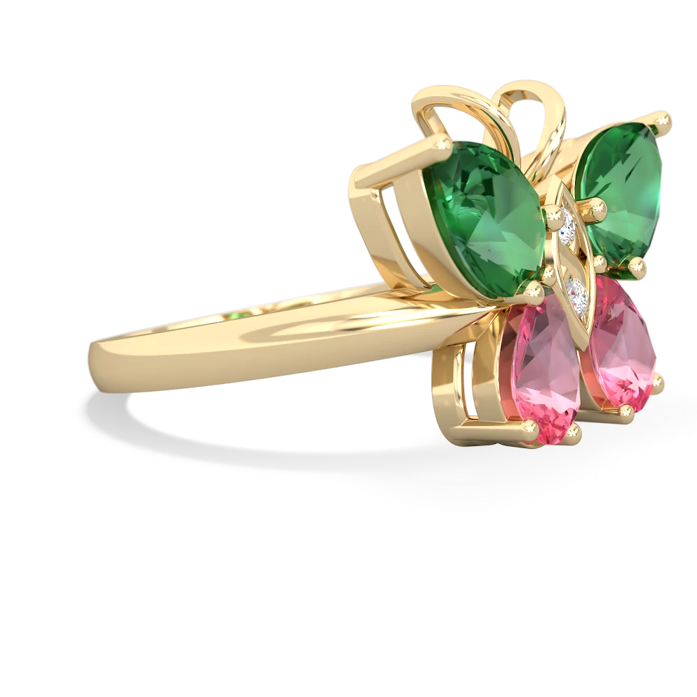 Lab Emerald Butterfly 14K Yellow Gold ring R2215