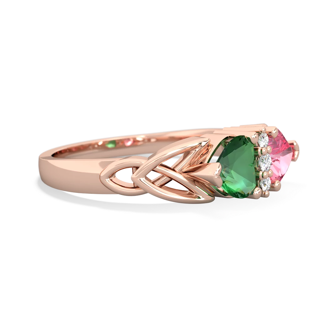 Lab Emerald Celtic Knot Double Heart 14K Rose Gold ring R5040