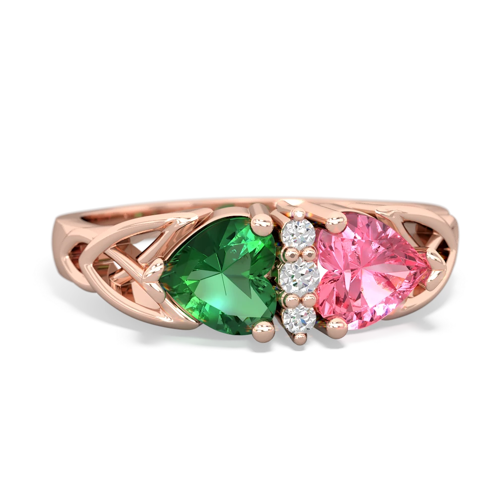 Lab Emerald Celtic Knot Double Heart 14K Rose Gold ring R5040