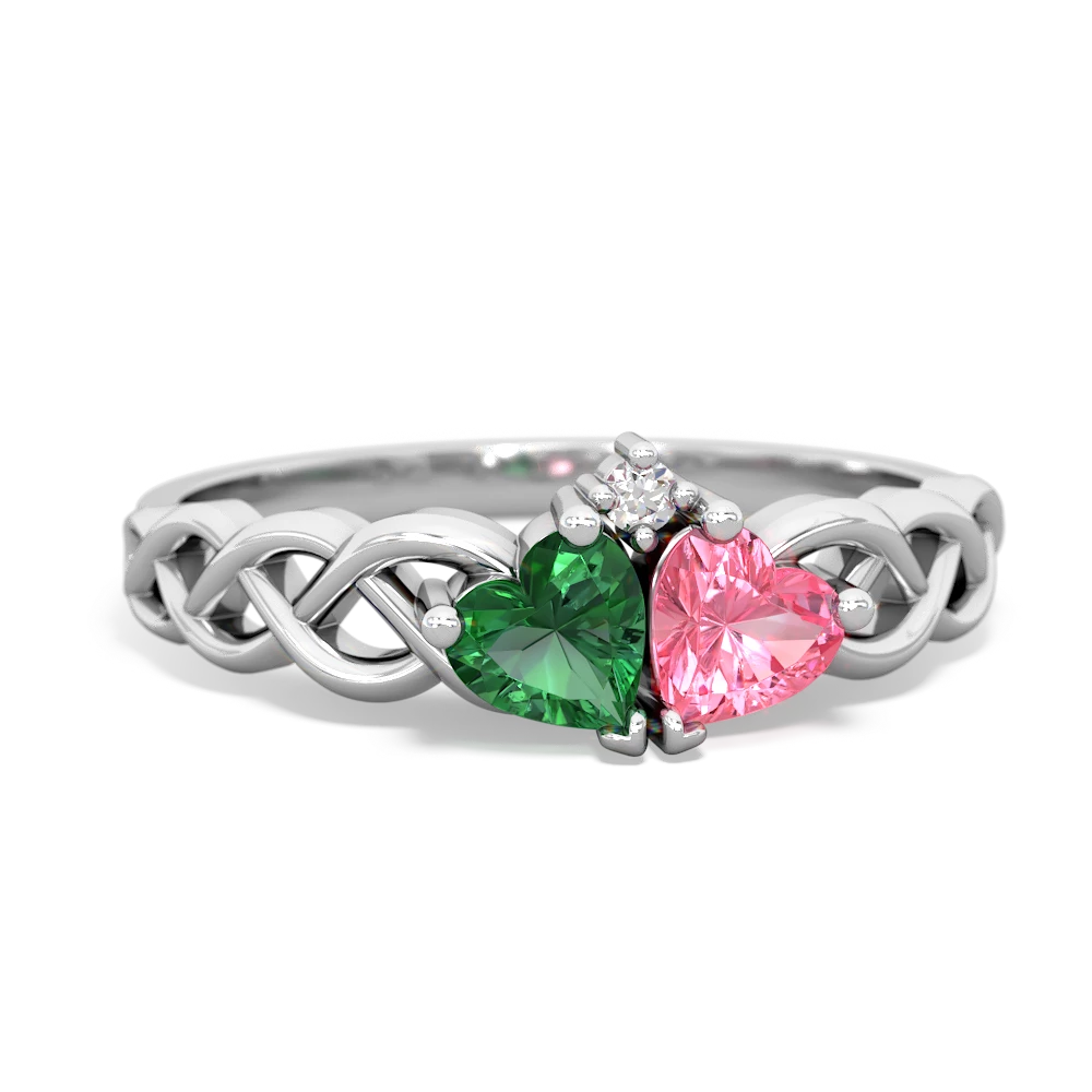 Lab Emerald Heart To Heart Braid 14K White Gold ring R5870