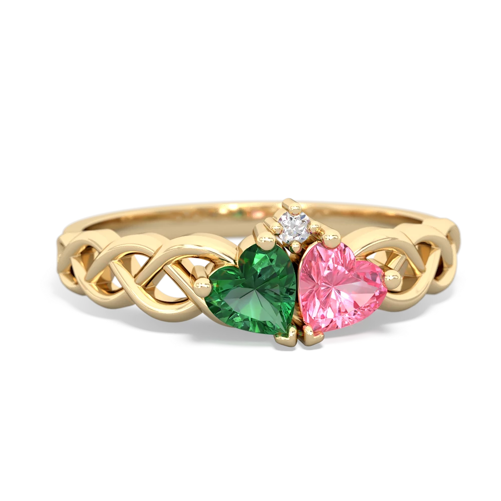 Lab Emerald Heart To Heart Braid 14K Yellow Gold ring R5870