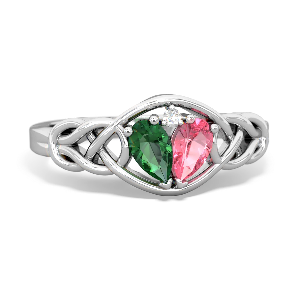 Lab Emerald Celtic Love Knot 14K White Gold ring R5420