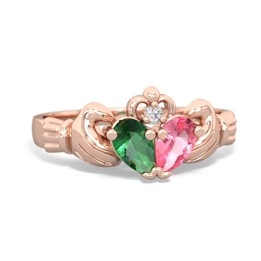 Lab Emerald 'Our Heart' Claddagh 14K Rose Gold ring R2388