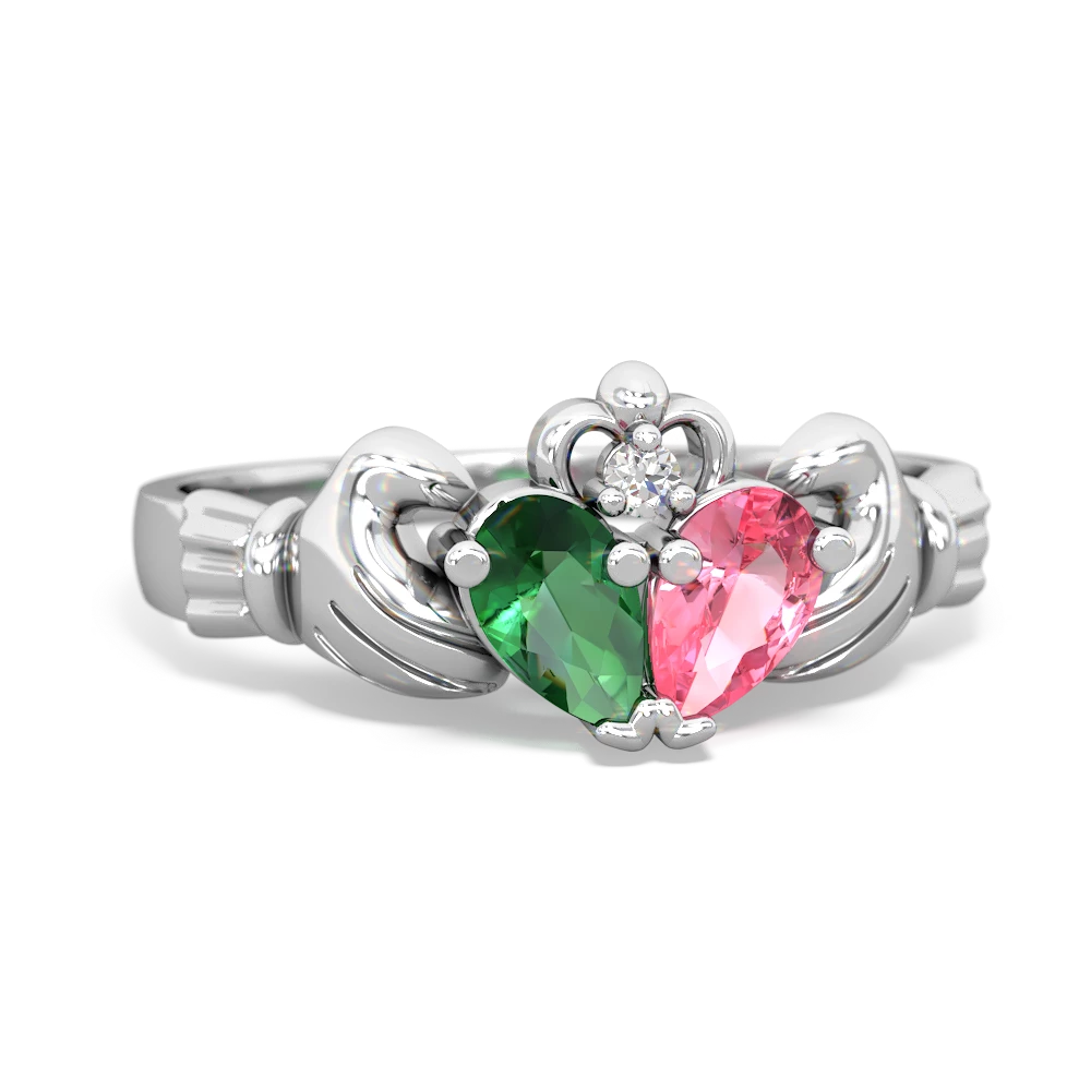 Lab Emerald 'Our Heart' Claddagh 14K White Gold ring R2388