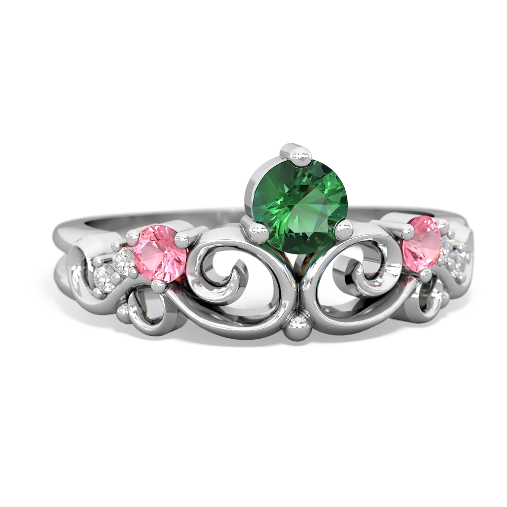 Lab Emerald Crown Keepsake 14K White Gold ring R5740