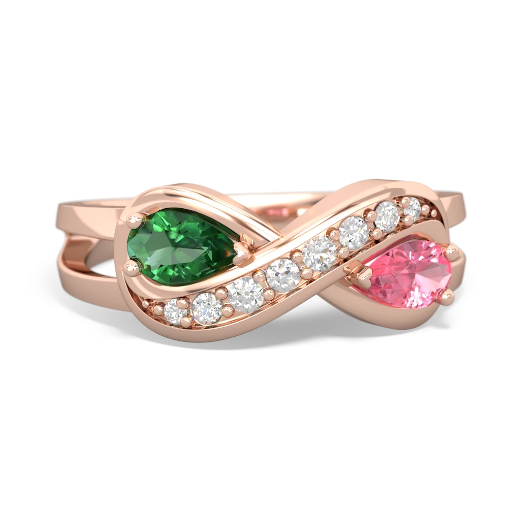 Lab Emerald Diamond Infinity 14K Rose Gold ring R5390