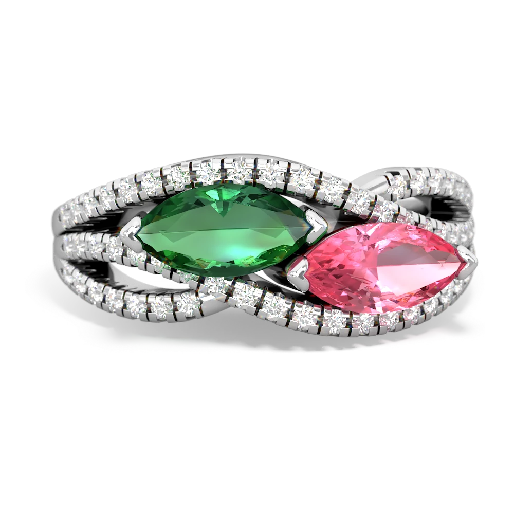 Lab Emerald Diamond Rivers 14K White Gold ring R3070