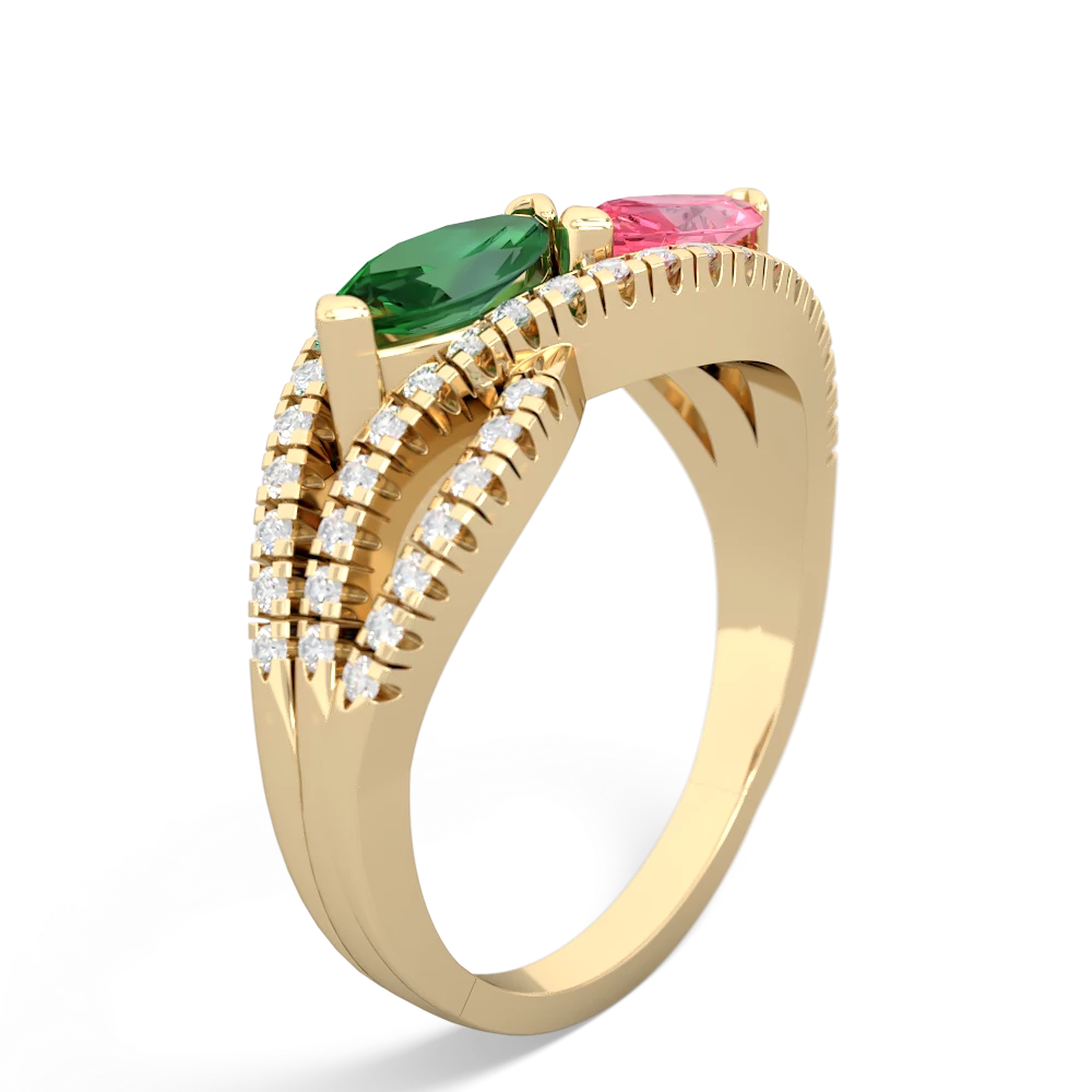 Lab Emerald Diamond Rivers 14K Yellow Gold ring R3070