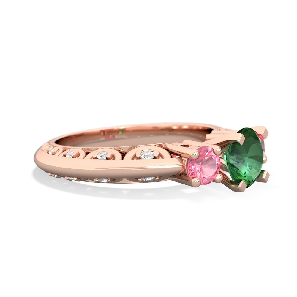 Lab Emerald Art Deco Eternal Embrace Engagement 14K Rose Gold ring C2003