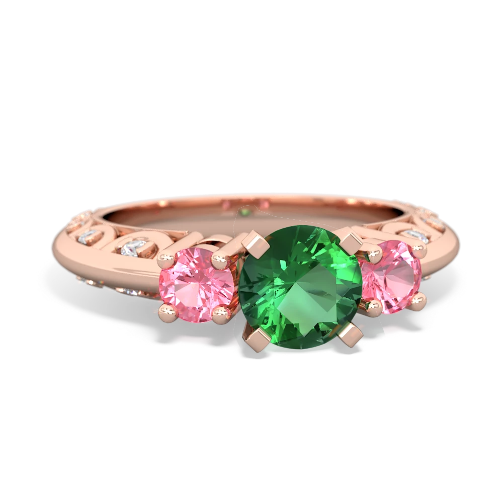 Lab Emerald Art Deco Eternal Embrace Engagement 14K Rose Gold ring C2003