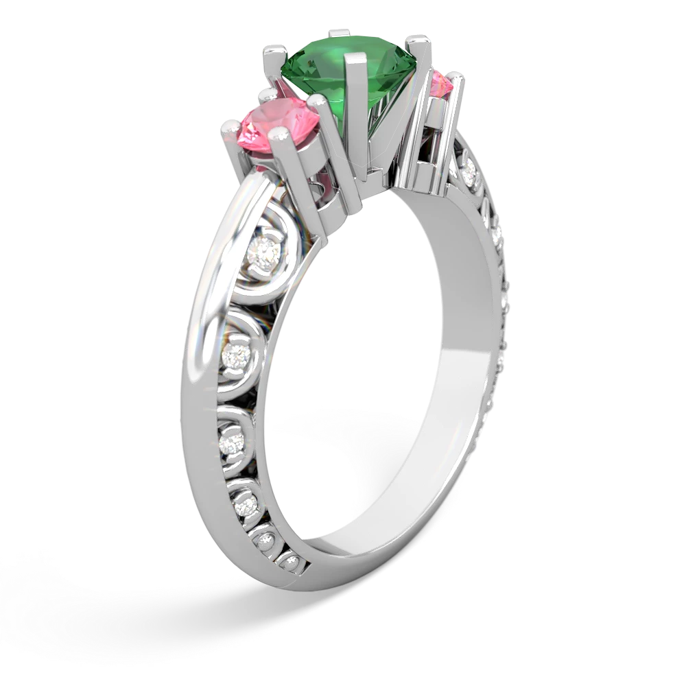 Lab Emerald Art Deco Eternal Embrace Engagement 14K White Gold ring C2003