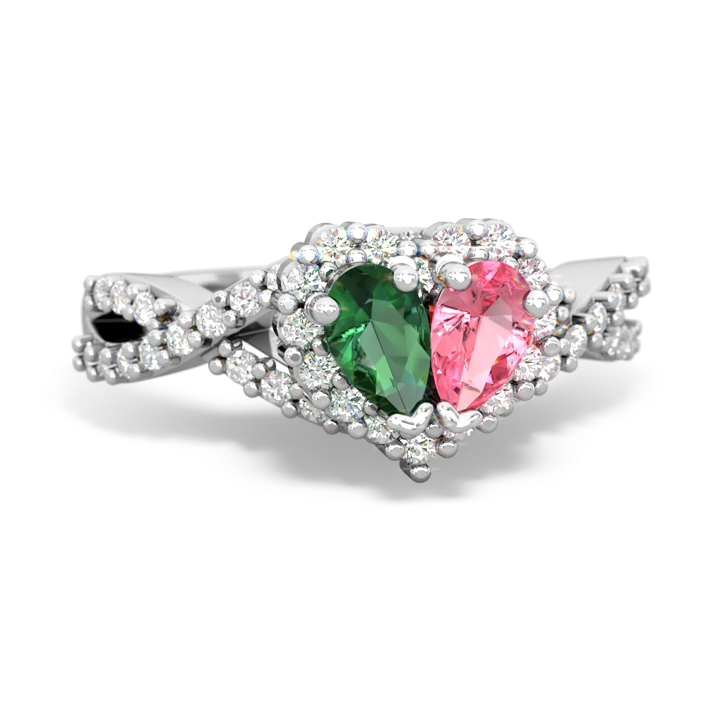 Lab Emerald Diamond Twist 'One Heart' 14K White Gold ring R2640HRT