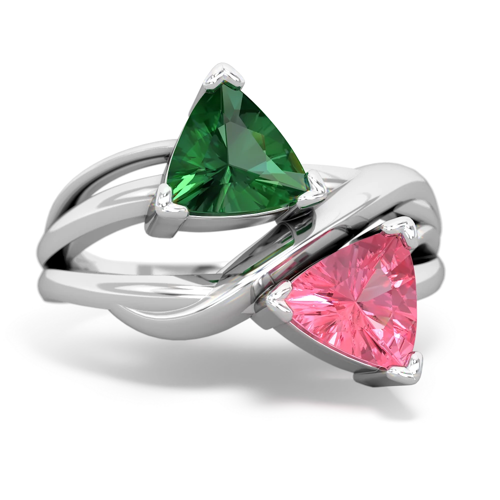 Lab Emerald Split Band Swirl 14K White Gold ring R2341