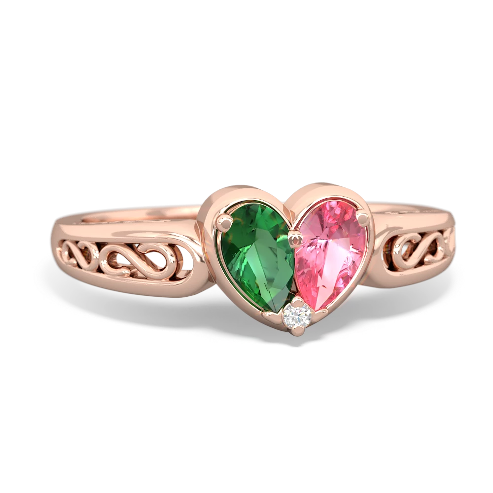 Lab Emerald Filligree 'One Heart' 14K Rose Gold ring R5070