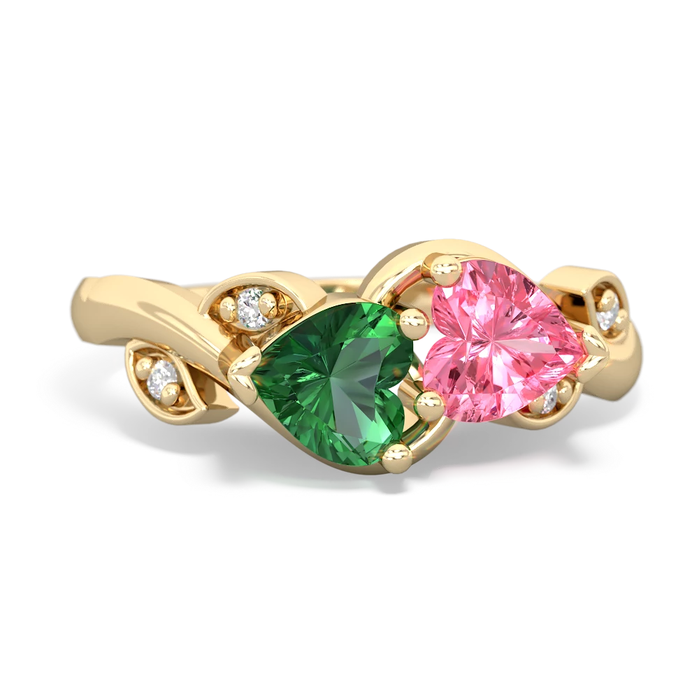 Lab Emerald Floral Elegance 14K Yellow Gold ring R5790