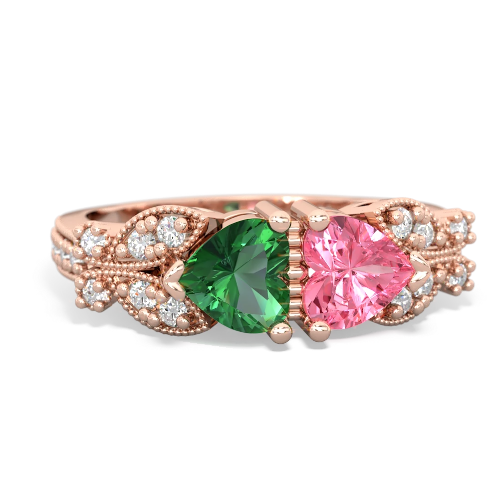 Lab Emerald Diamond Butterflies 14K Rose Gold ring R5601