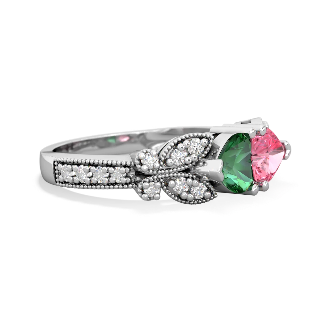 Lab Emerald Diamond Butterflies 14K White Gold ring R5601