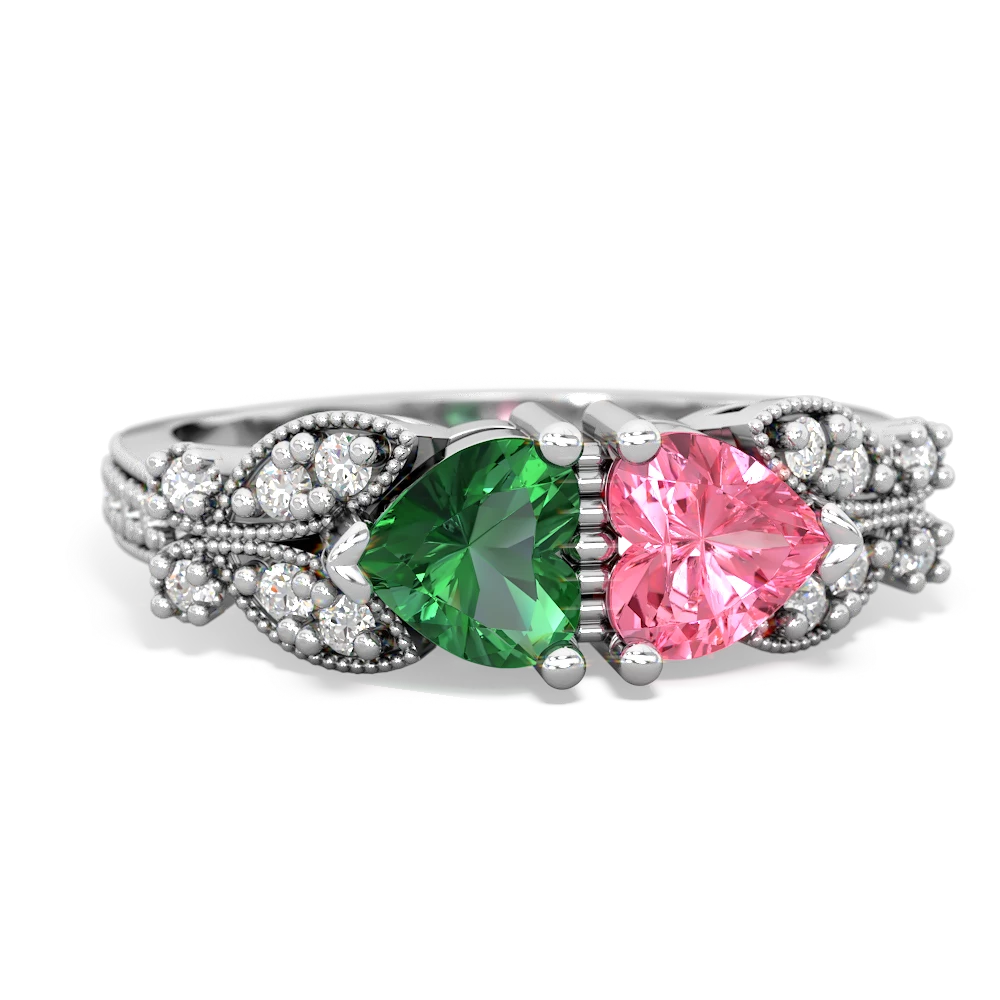 Lab Emerald Diamond Butterflies 14K White Gold ring R5601