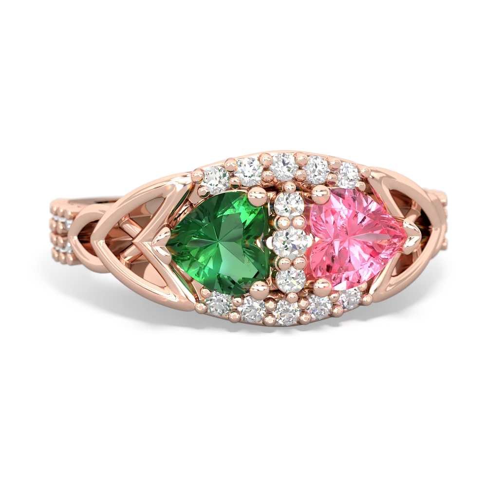 Lab Emerald Sparkling Celtic Knot 14K Rose Gold ring R2645