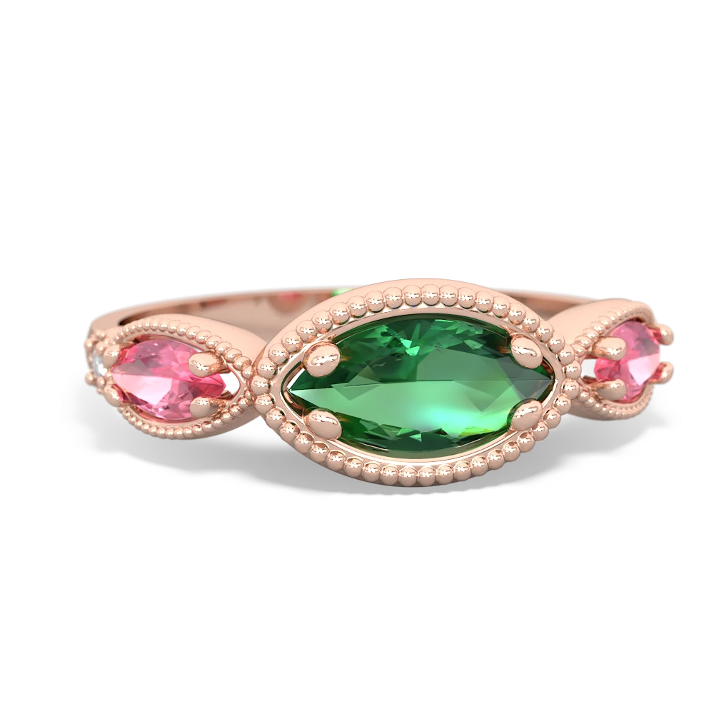 Lab Emerald Milgrain Marquise 14K Rose Gold ring R5700
