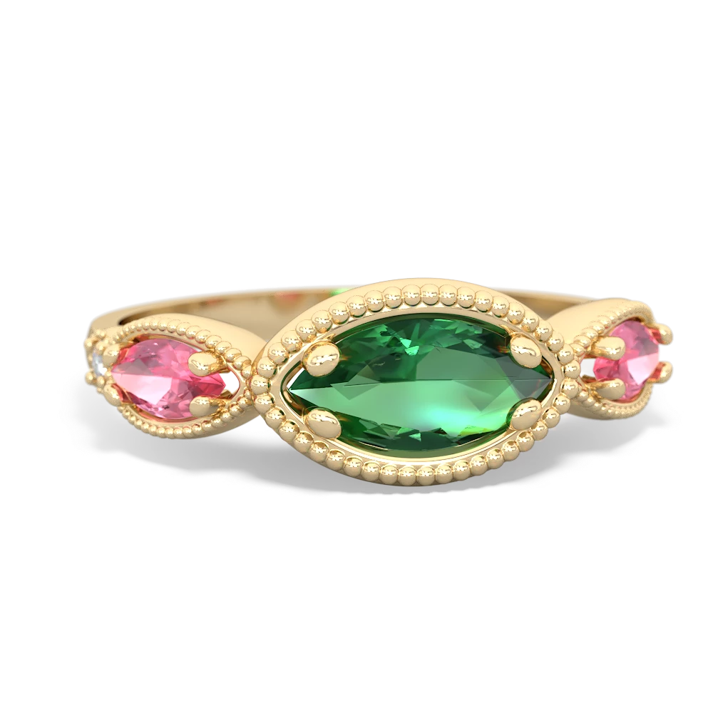 Lab Emerald Milgrain Marquise 14K Yellow Gold ring R5700