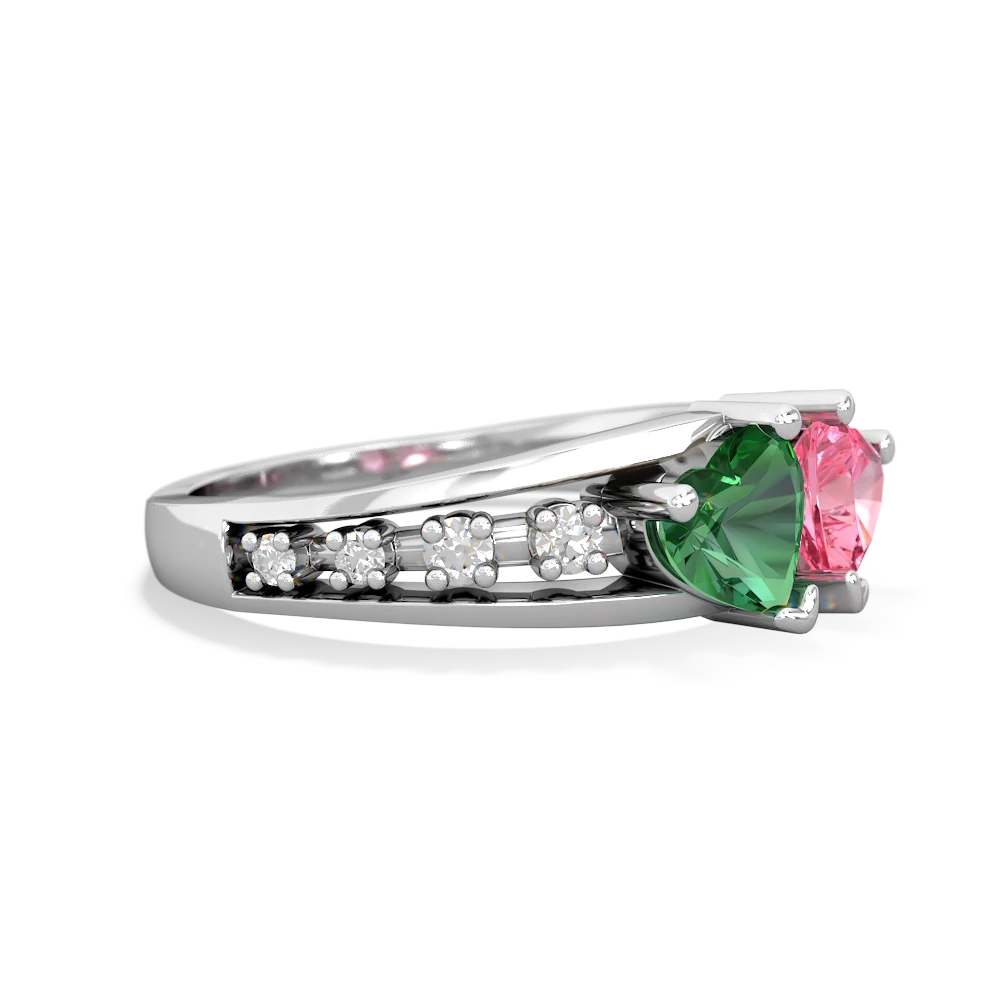 Lab Emerald Heart To Heart 14K White Gold ring R3342