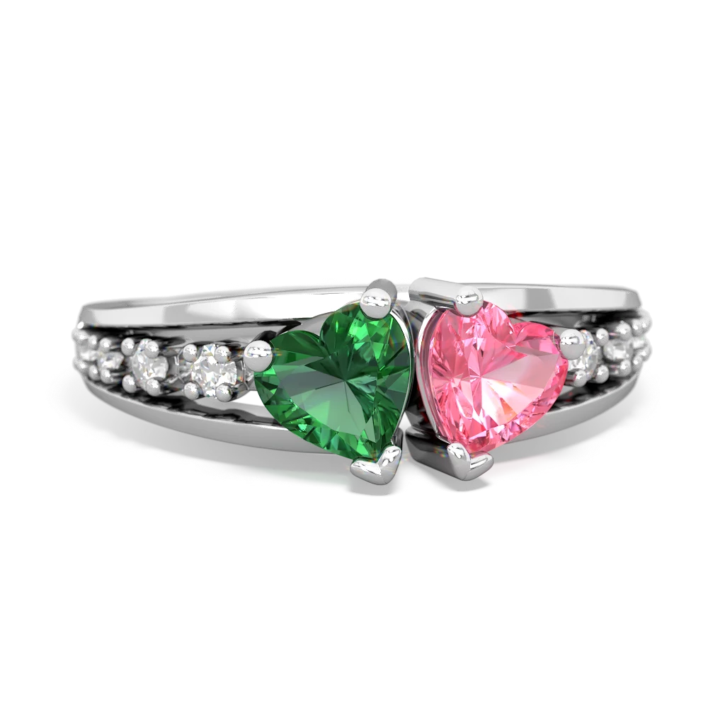 Lab Emerald Heart To Heart 14K White Gold ring R3342